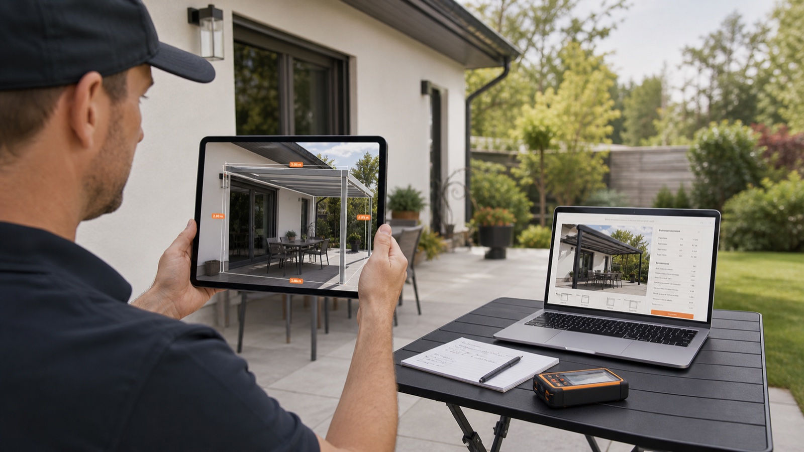 Pergola specialist capturing patio dimensions in augmented reality for an accurate quote