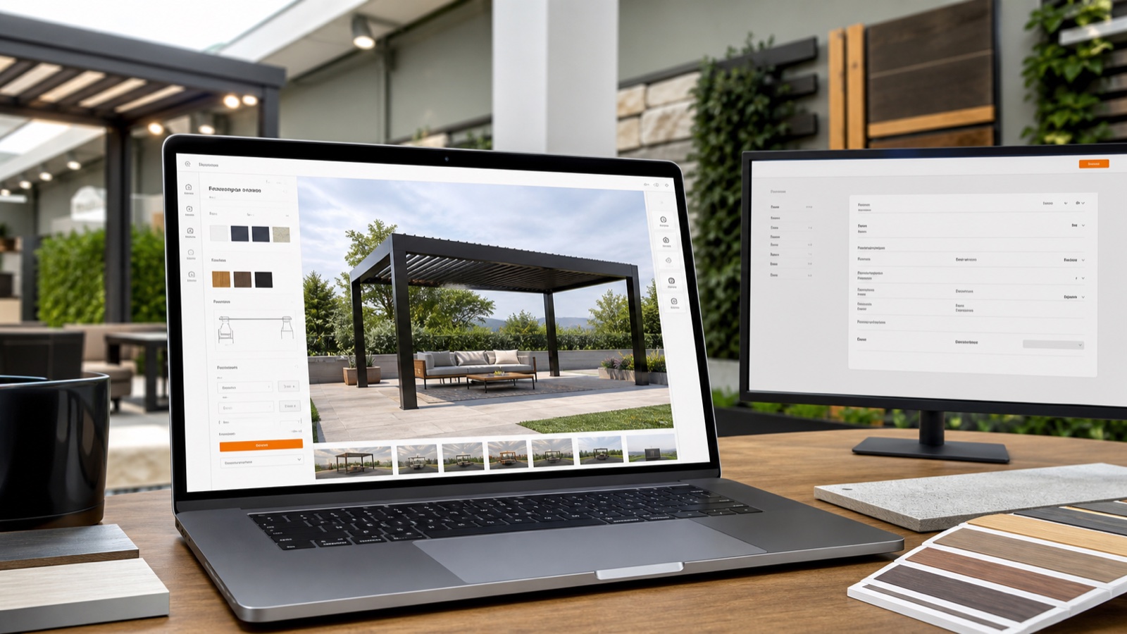 Embedded pergola configurator on a website connected to a qualified sales lead record