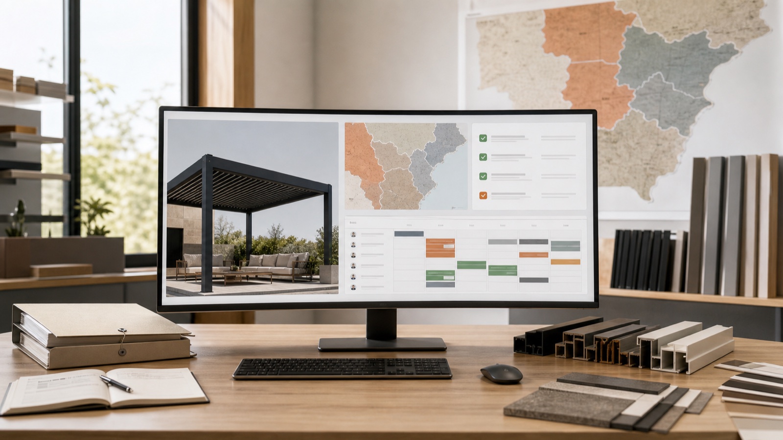 Pergola dealer system combining regional pricing, permit checks and crew scheduling