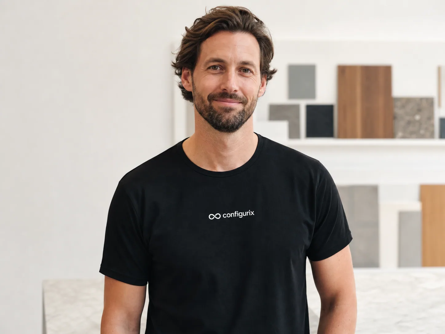 Illustrative Configurix product guide wearing a branded T-shirt